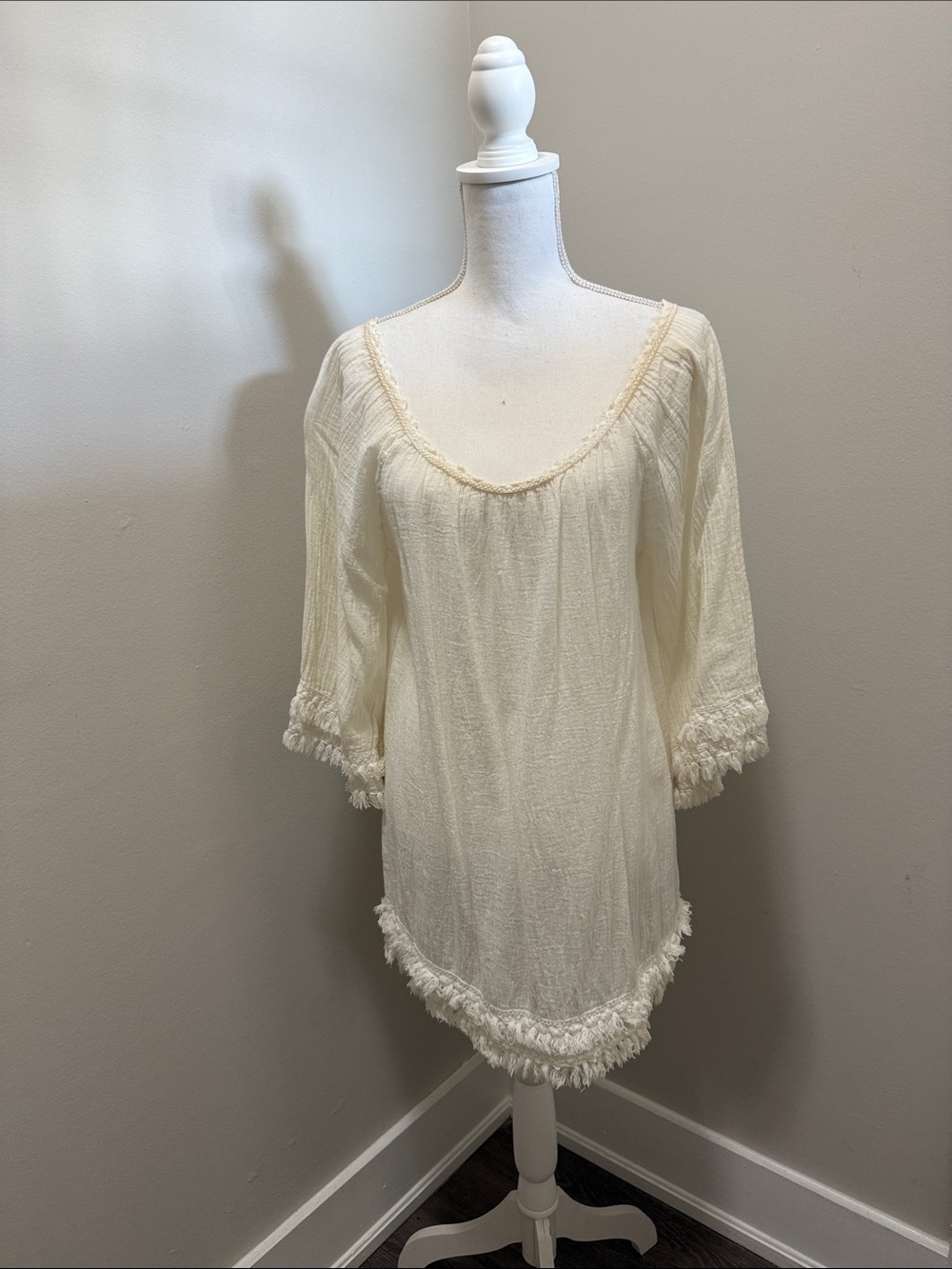 Miguelina Cream Fringed Swim Coverup